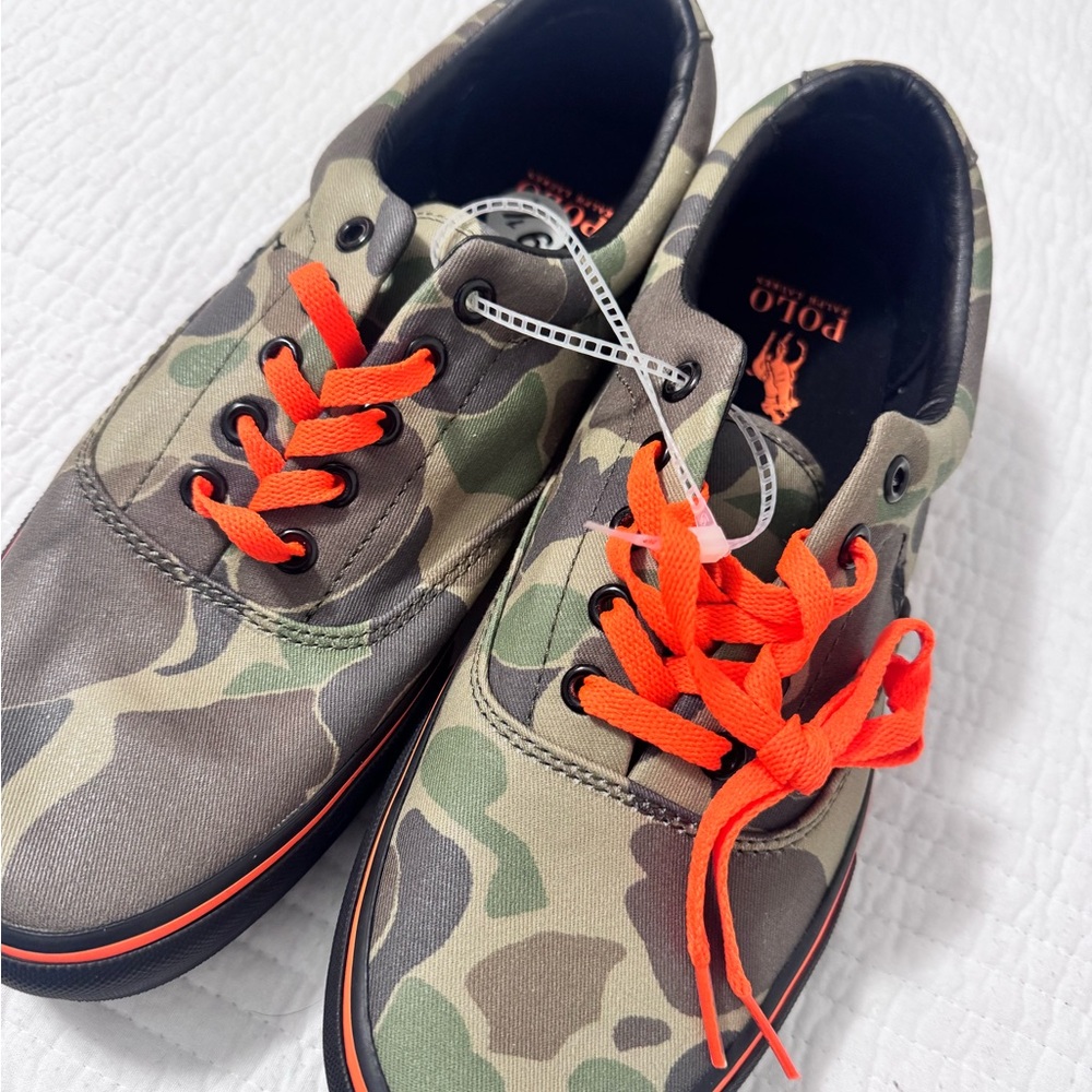 Polo by Ralph Lauren Camouflage Sneakers with Orange Laces